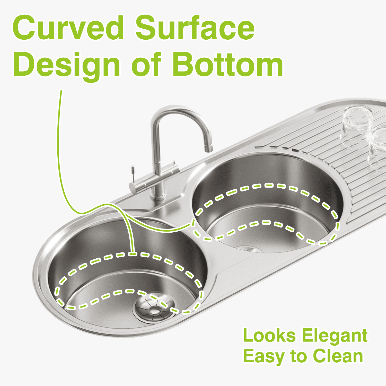Naiture Double Bowl Stainless Steel Kitchen Sink, Oval Drop-In Top Mount Sink, 50" X 19" with Right Drainboard and Single Faucet Hole