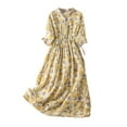 thumbnail image 2 of QUINDOS Womens Dresses 2025 Crew Neck Sundress Casual 3/4 Sleeve Plus Size Dresses Summer Print Vintage Cotton Linen Long Midi Womens Dresses, 2 of 8