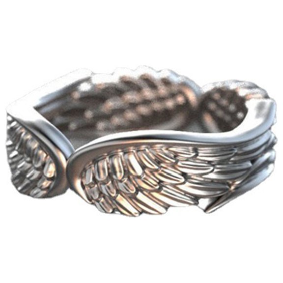 Joernso Men Ring Silver Color Retro Vintage Polished Punk Gift Hypoallergenic Angel Wing Finger Ring Fashion Jewelry