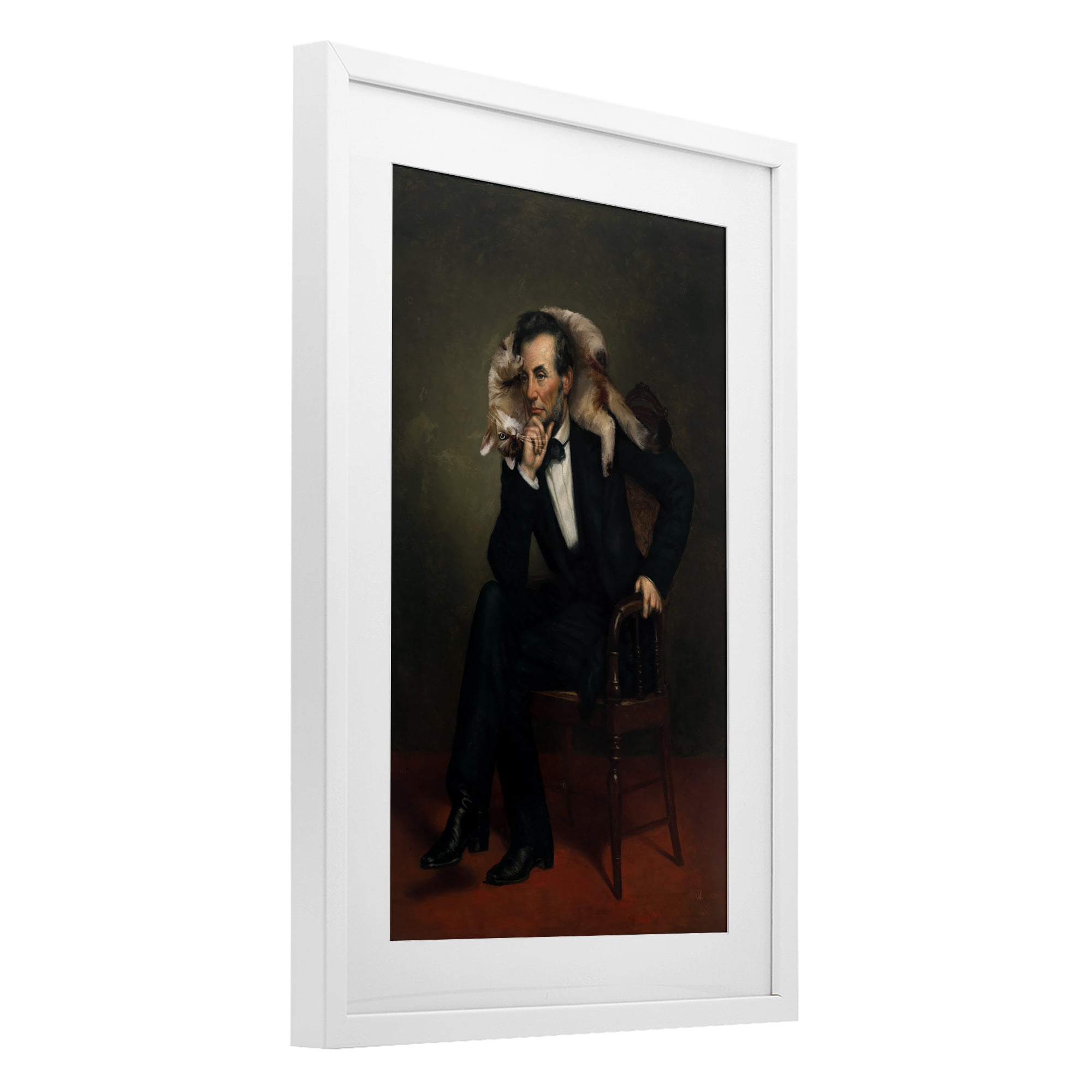 Stupell Industries Cat & Historical Leader White Framed Print Under Glass, design by Sarah Adams