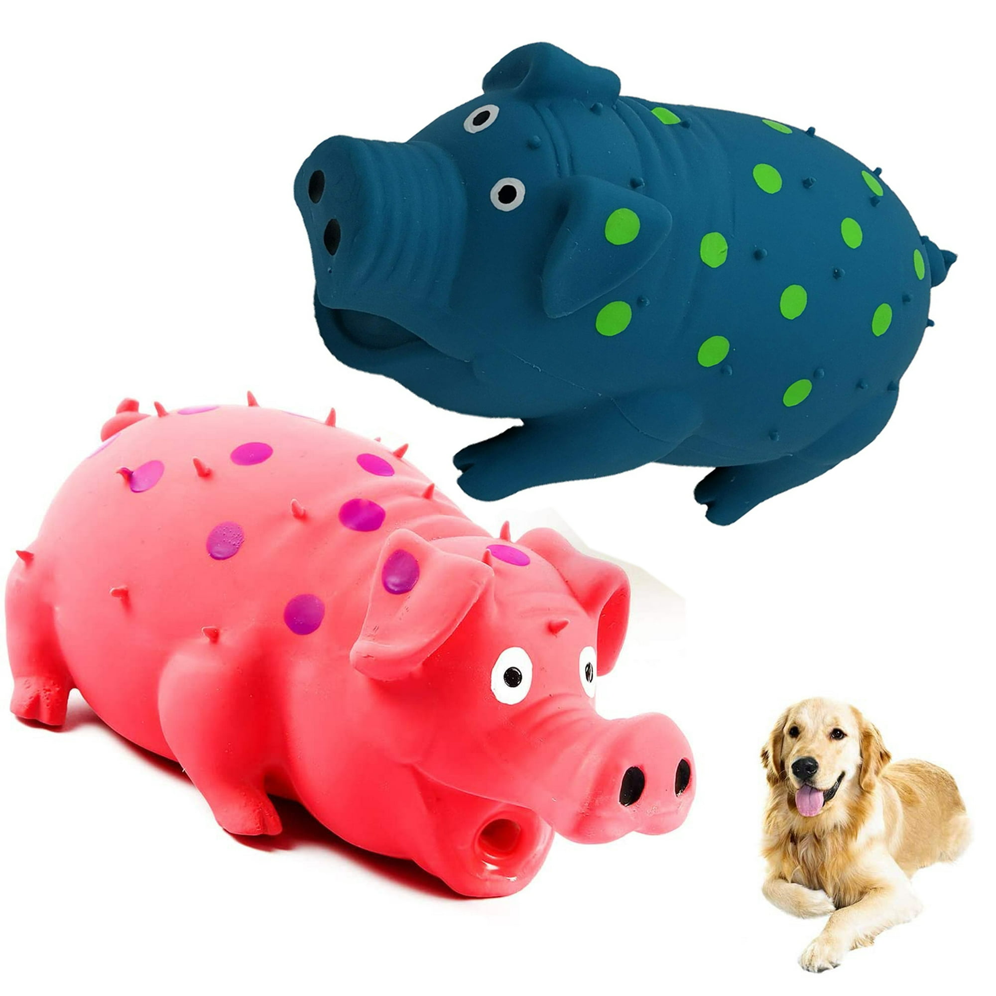 Squeaky Pig Dog Toys 2 Pack Grunting Pig Dog Toy That Oinks Grunts for Small Medium Large Dogs Durable Rubber Pig Squeaker Dog Puppy Chew Toys Latex Interactive Squeak Funny Cute Dog