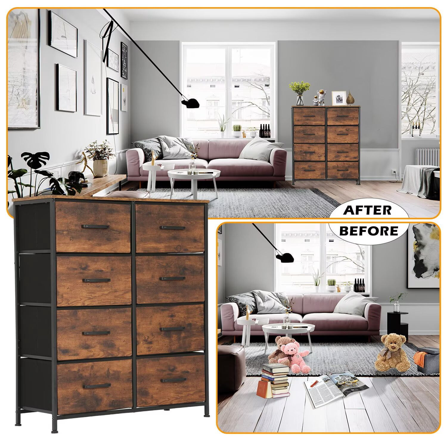 YRLLENSDAN,Large Dressers for Bedroom Tall, Plastic Dressers,Dressers for Women Bedroom, Storage Drawer Dresser, Closet Dressers ,Wood Top,Nature