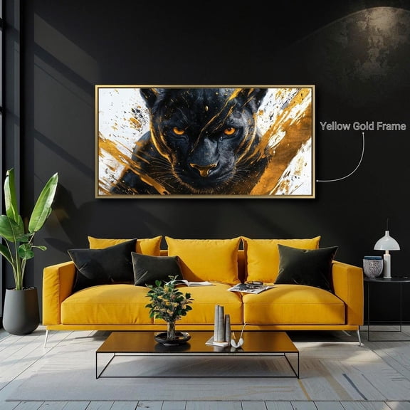 Powerful Black Panther Luxury Poster Exotic Animal Wall Art Abstract Gold Poster Wildlife Decor Ready To Hang, Unframed Poster Size 8x12