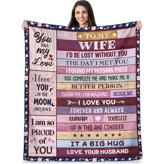 Romantic Gifts for Wife from Husband, Best Wife Gifts for Her, Wife Birthday Gifts for Womens, Wife Gifts for Mothers Day Christmas Anniversary Valentine's Day, Wife Blanket Gifts 60”X50”