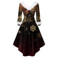 thumbnail image 3 of Women's Fashionable Casual Fitted Christmas Print Party Long-Sleeved V-Neck Hair Collar Dress for Holiday Parties and Events,Deep Red,5XL, 3 of 4