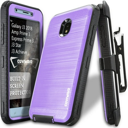 Samsung Galaxy J3 (2018)/ J3 Star / J3 Achieve / Amp Prime 3 / Express Prime 3 Case, COVRWARE [Iron Tank] w/ [Built-in Screen Protector] Rugged Holster Armor Case [Belt Clip][Kickstand], Purple