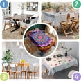 thumbnail image 4 of Colorful Tie Dye Peacock Mandala Pattern Rectangle Tablecloth 60"x84",Waterproof Polyester Rectangle Table Cloth, Wipeable Spillproof Polyester Tablecloth for Dining, Camping, Indoor and Outdoor, 4 of 5