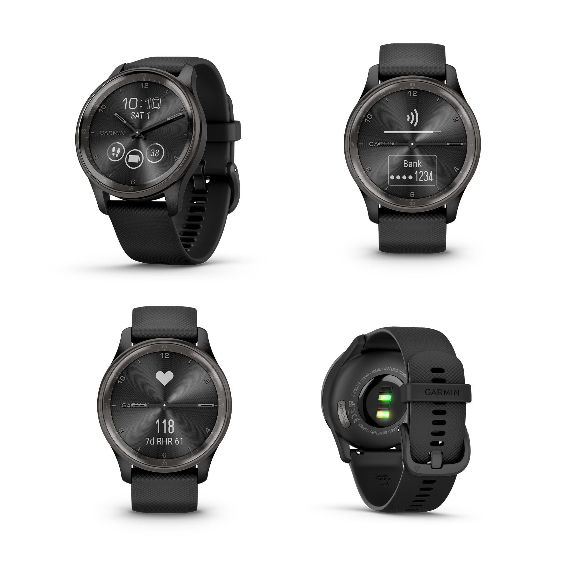 Garmin vivomove Trend Hybrid Smartwatch Slate Bezel - Black Case