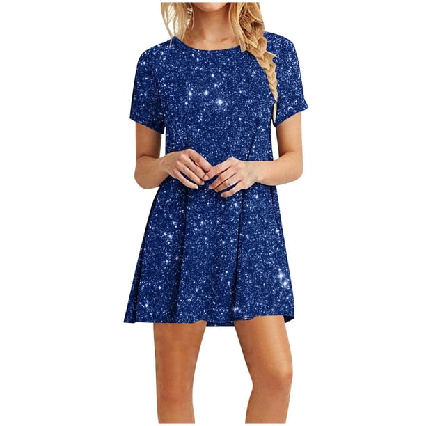Vestidos de Verano de Mujer Cuello Redondo Manga Corta Impreso, Ligero Y Cómodo Vestidos Casuales para Mujeres