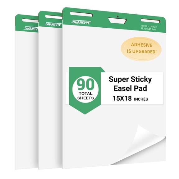 Sticky Mini Easel Pad, 15 x 18 Inches, Self Stick Flip Chart Paper,Sticky Chart Paper for Teachers, Anchor Chart Paper for Office, 30 Sheets/Pad, 3 Pad
