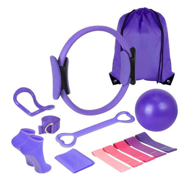 13 piezas Pilates Circle Set Bandas de resistencia con pelota versátil con anillo de de bolsas de almacenamiento para un ejercicio de muslo Púrpura