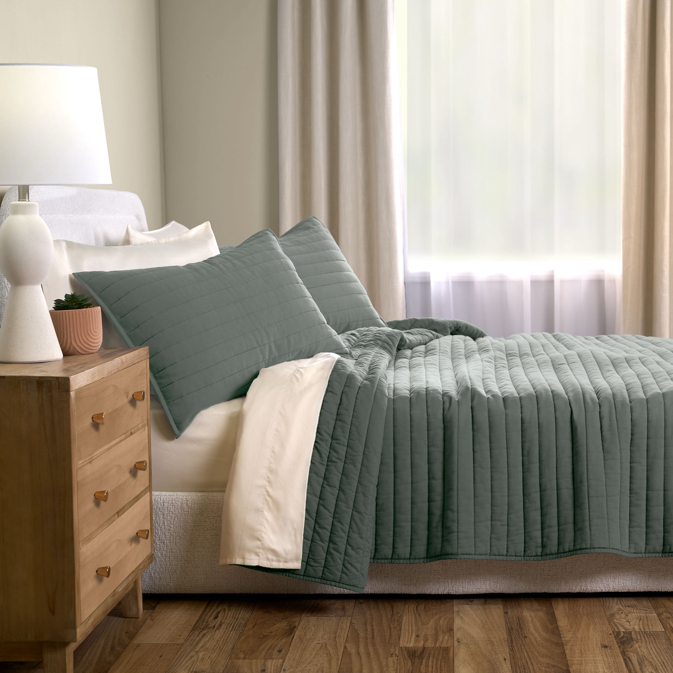 Allswell Organic Cotton 3-Piece Quilt Set, Flagstone Green, Full/Queen