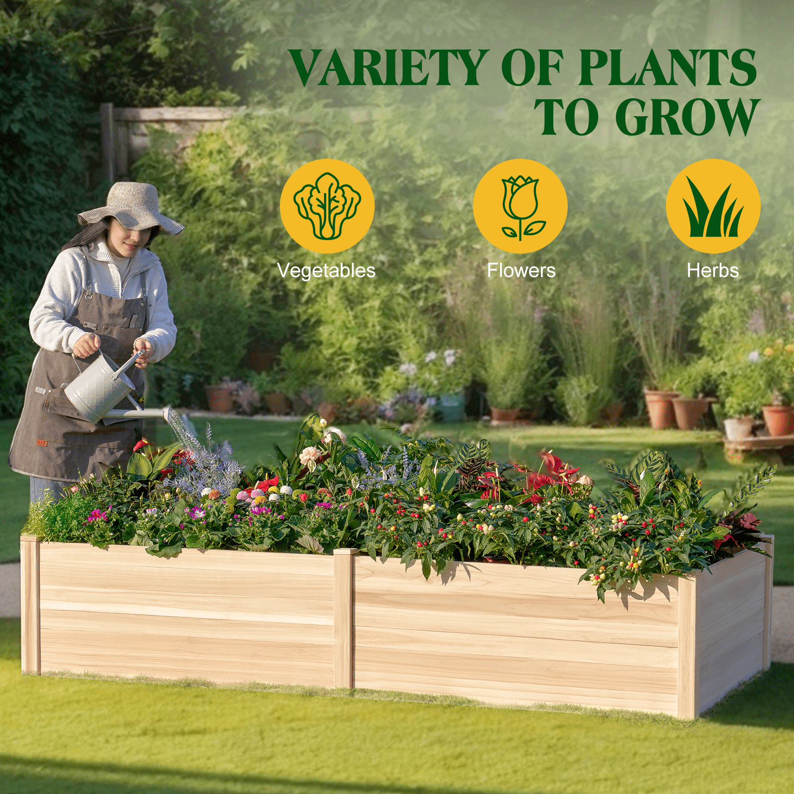 Jocisland 8x4 Ft Wood Raised Garden Bed, Durable Raised Planter Box for Vegetables, Herbs, and Flowers, Flower Bed for Outdoor Gardening with Open Base