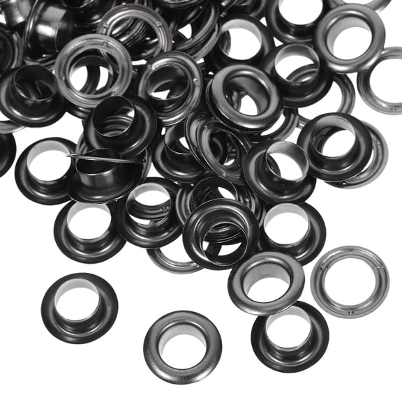 SEWCHICS Black Metal Grommet Eyelets Kit for Crafts, 1/4 Inch Inner Hole, Easy to Install, 100 Sets for Projects