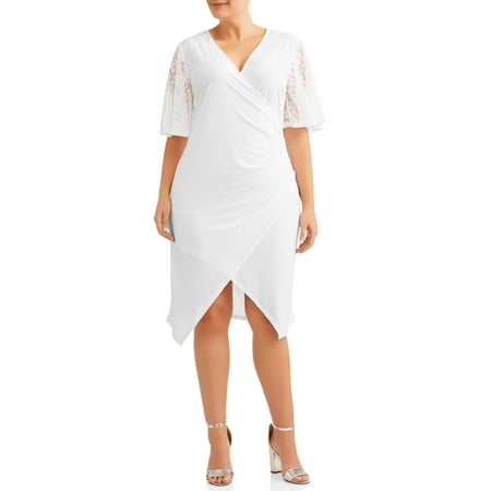 Print Surplice Dress - Women's Plus Size Lace Sleeve Surplice Dress