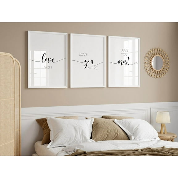 UNFFRAMED Bedroom Prints, Above The Bed Decor, Bedroom Wall Art, Love You More Love You Most Print, Over The Bed Prints, Couples Print Set 3 Prints 8x12