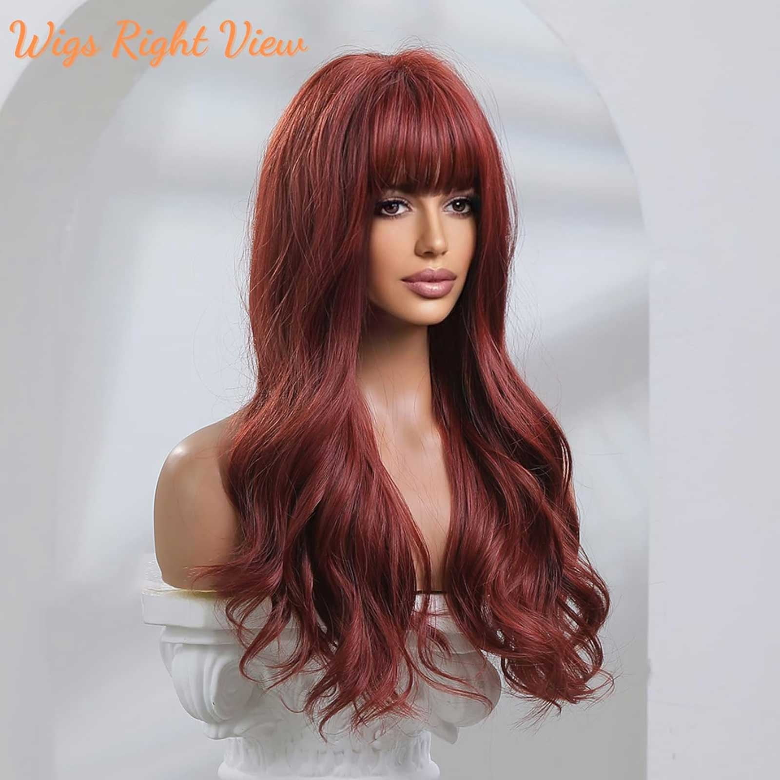 Long Red Lace Front Wig for Women, Middle Part Wavy Colored Wig with Highlight Cap, Heat Resistant Synthetic Wig(Red-1,One Size)