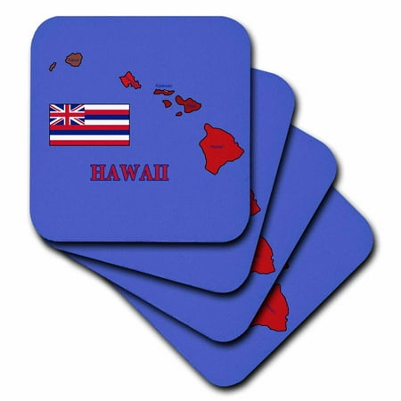 

3dRose Colorful map and flag of Hawaii with all the island counties identified Soft Coasters set of 4