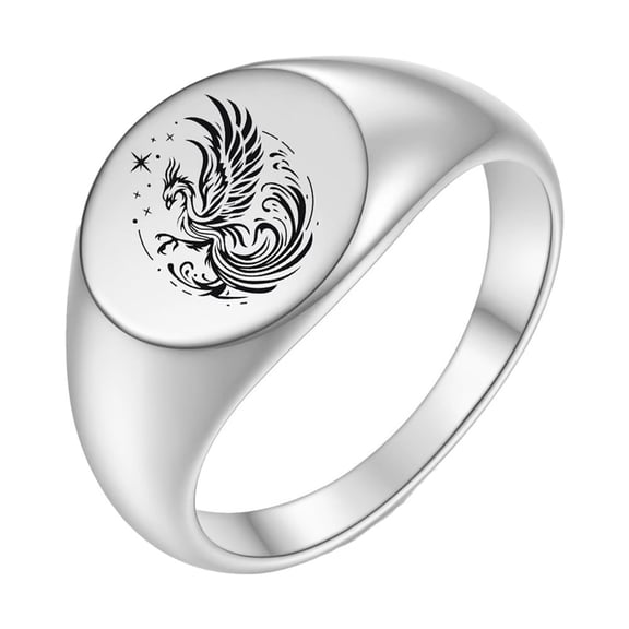 PAURO Phoenix Rings for Women Men Couples Oval Stainless Steel Simple Cool Statement Jewelry Silver Size 8