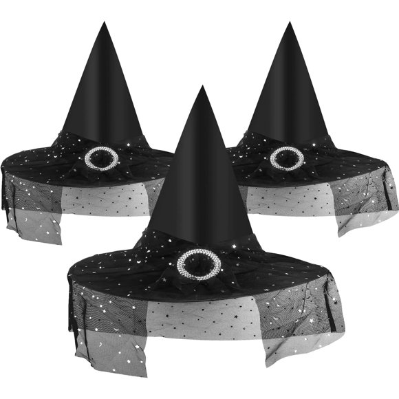 Black Veiled Trio: 3Pcs Women's & Kids' Party Hats