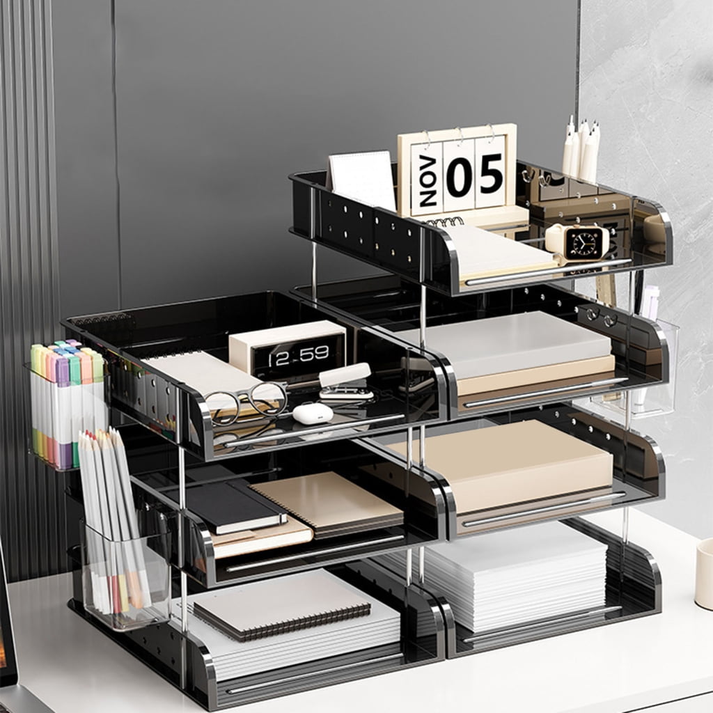 lanema Desk Organizers and Accessories Tiered Paper Letter Tray Organizers with Pen Cup Stacking Document Organizers Tray