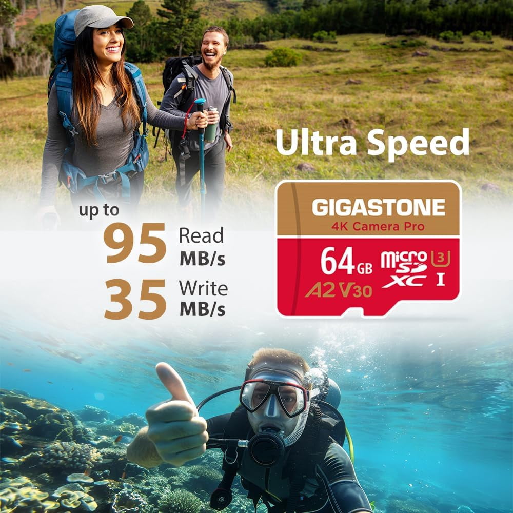 【5-Years Data Recovery】 GIGASTONE 64GB Micro SD Card 5-Pack, 4K Camera Pro, A2 V30 Compatible with Gopro, Dash Cam, DJI, Drone, Security Camera, Speed Up to 95MB/s, UHS-I U3 C10