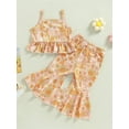 thumbnail image 2 of Bagilaanoe 2pcs Toddler Baby Girl Long Pants Set Flower Print Sleeveless Camisole Tops + Flare Trousers 12M 18M 24M 3T 4T 5T Kids Summer Casual Outfits, 2 of 8