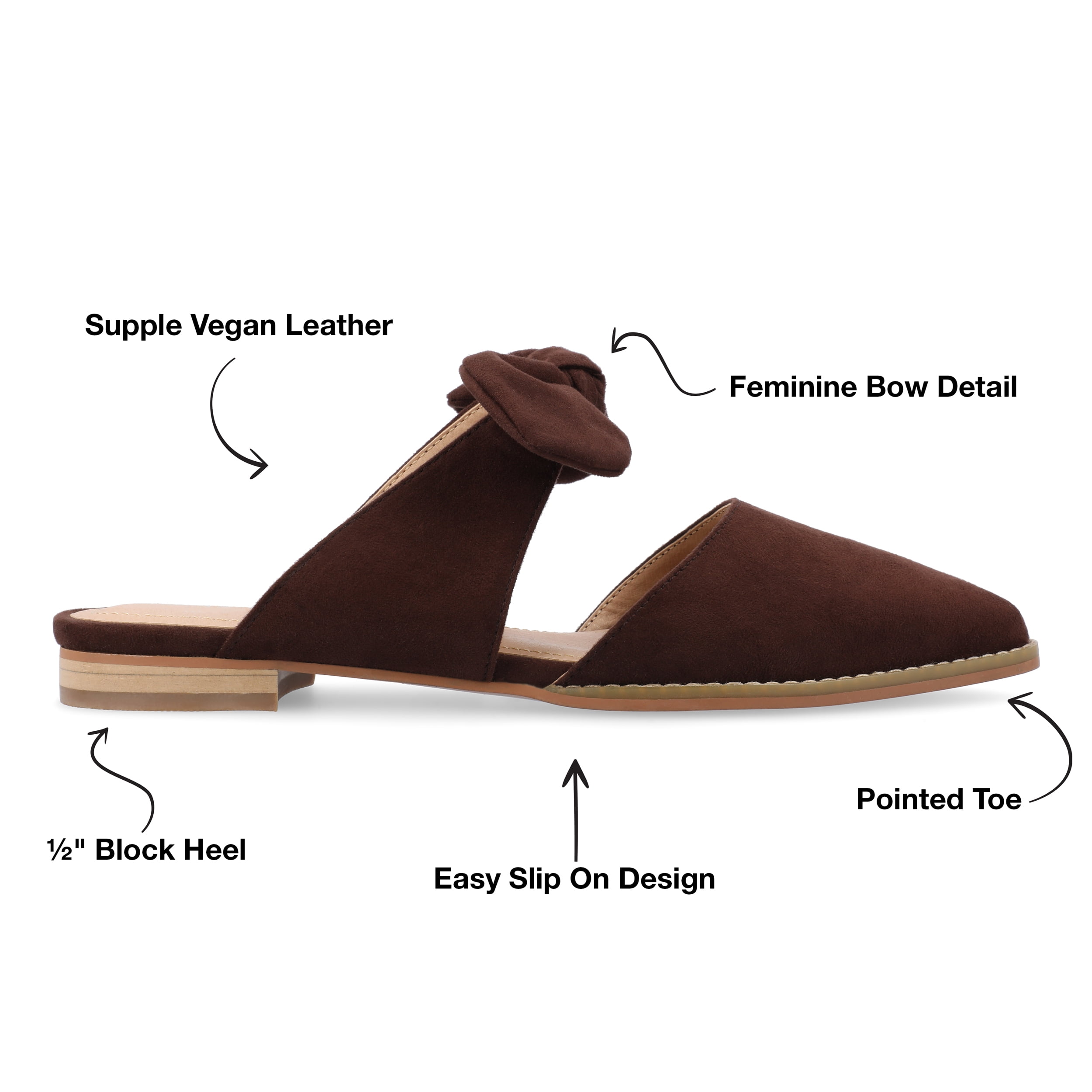Journee Womens Telulah Narrow Width Slip On Pointed Toe Mule Flats