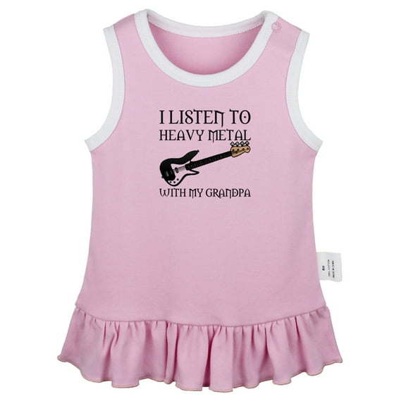 I Listen To Heavy Metal With My Grandpa Novelty Dresses For Baby, Newborn Babies Skirts, Infant Princess Dress, 0-24M Kids Graphic Clothes (Pink Sleeveless Dresses, 0-6 Months)