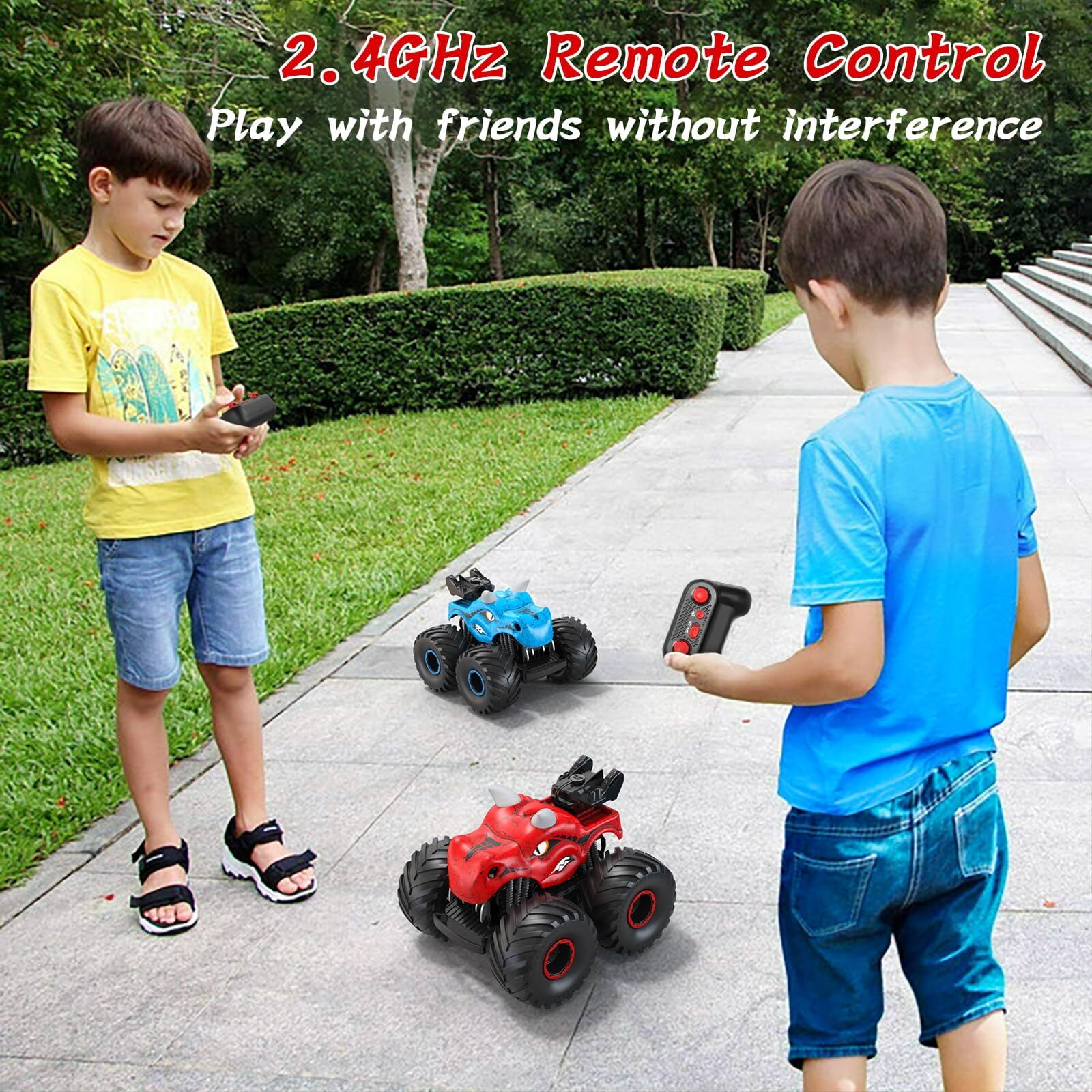 JBeeCtrl Remote Control Car 2.4GHz 360° Rotating RC Monster Trucks for Boys with Spray, Light & Sound Dinosaur Toys for Kids Boys 3 4 5 6 7 8 Christmas Birthday Gift（Red）