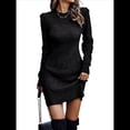 thumbnail image 3 of Suéter Corto Elegante de Larga con Cuello Redondo para Mujer, Ajustado, Elegante, para Otoño e Invierno, Minivestido de Punto Negro XXL, 3 of 7