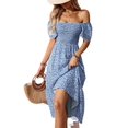 thumbnail image 2 of Women'S Summer Boho Floral Midi Dress Casual Short Sleeve Square Neck Flowy Beach Vacation Long Dress Blue XL, 2 of 10