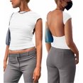 thumbnail image 3 of Tops sexys de manga corta con espalda descubierta, camisas ajustadas con cuello redondo y espalda abierta, Top corto informal de verano Y2K para salir, 3 of 4