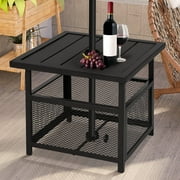 SUNCROWN Patio Bistro Table Outdoor Square Metal Outdoor Metal Umbrella Base Stand with 1.57" Umbrella Hole, Black