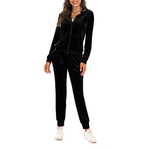 xiaxaixu Women 2 Piece Tracksuits Solid Color Zipper Hoodie Sweatshirt and Sweatpants for Activewear Fall Workout Outfits Set