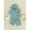 thumbnail image 4 of Musuos Toddler Boys Summer Outfits 3M 6M 12M 18M 24M 3Y Short Sleeve Solid Color Pocket Hooded Tops and Elastic Waist Shorts 2Pcs Clothes Set, 4 of 10
