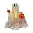 thumbnail image 4 of SUYOLL Pink Bow Ghost Figurine with Mini Pink Pumpkin and Candy Bucket Cute Tulle Ghost Statue Halloween Decorations Indoor Table Decor Decal, 4 of 4
