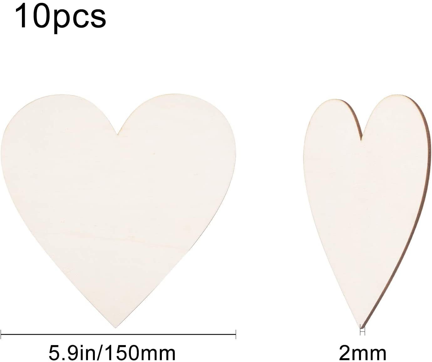 ABCISI Unfinished Wooden Hearts for Crafts, 10PCS 6 Inch Blank Unfinished Wood Craft Kit, Heart Slices Embellishments Ornaments for Christmas, Wedding, Valentine, DIY Supplies