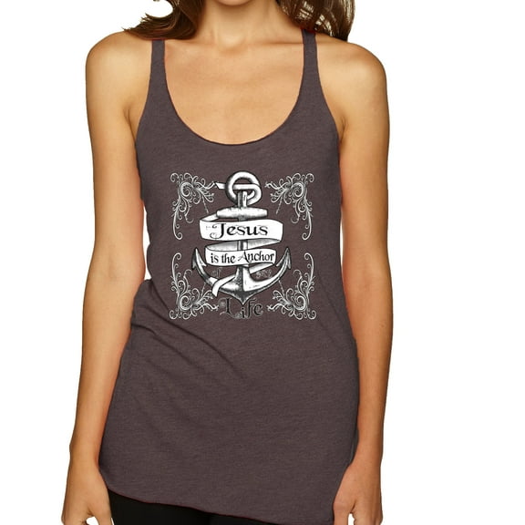 Wild Bobby, Jesus Is The Anchor Of My Life, Inspirational/Christian, Women Tri-Blend Racerback Tank Top, Brown, Small