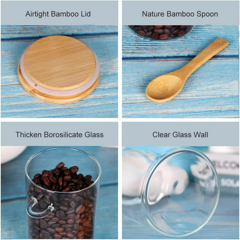  Set of 3 Airtight Glass Jars with Bamboo Lids & Bamboo Spoons,  Overnight Oats Containers with Lids, 17-Oz Glass Canisters Hold Coffee  Beans, Tea, Flour, Sugar, Nuts, Candy, Bath Salts 