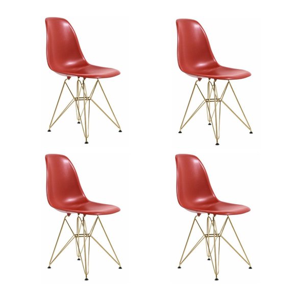 Eiffel Dining Chair with Gold Base - Red