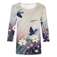 thumbnail image 4 of LEAVINGSUO Summer Tops for Women 2024! Women's Fashion Printing Loose T-Shirt Mid-length 3/4 Sleeves Blouse Round Neck Casual Tops, 4 of 5