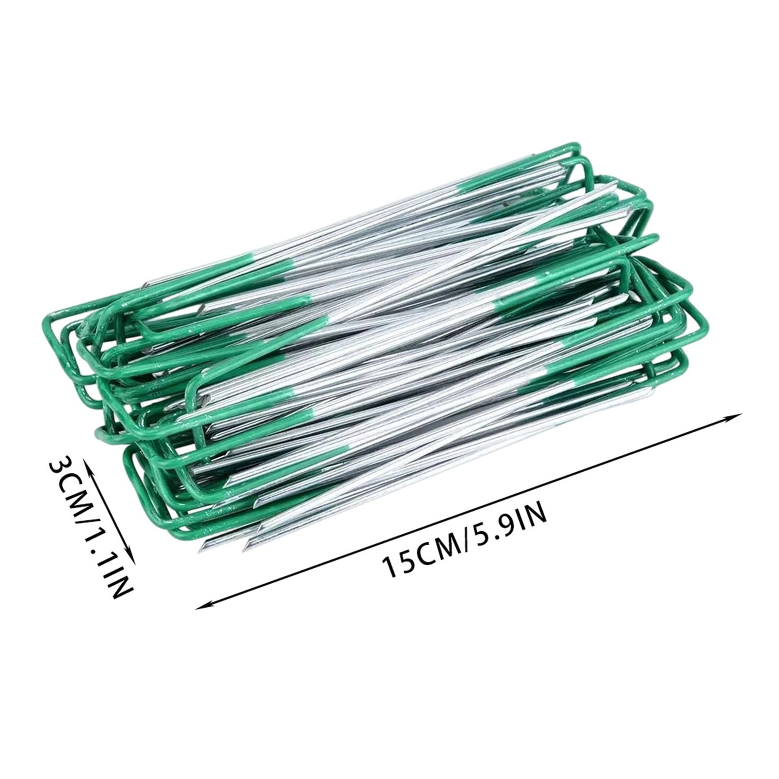 50Pcs U Shaped Manganese Steel Tent Stakes Heavy Duty Ground Anchors For Camping Landscaping(Green-15Cm)
