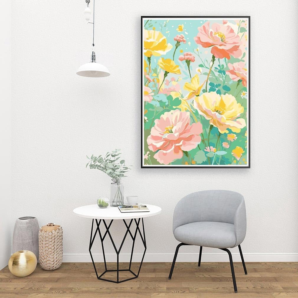 Flowers Paint by Numbers for Adults Beginner, Flowers DIY Acrylic Paint by Numbers Kit, Adult Paint by Number Kits on Canvas for Home Decor Gift 16x20 Inch,MT20647-US,16"x20"