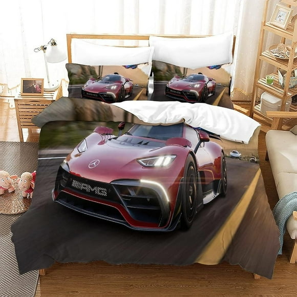 Sports Car 3-piece Set Bedding Set 3D Print Comforter Cover with Zipper ForTeens And Kids Adults Soft Microfiber Bedspread Cover(King220x240cm)