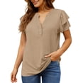 thumbnail image 3 of UVN Summer Blouse for Women Ruffle Short Sleeve Shirts V Neck Button Down Elegant Ladies Tops, 3 of 9