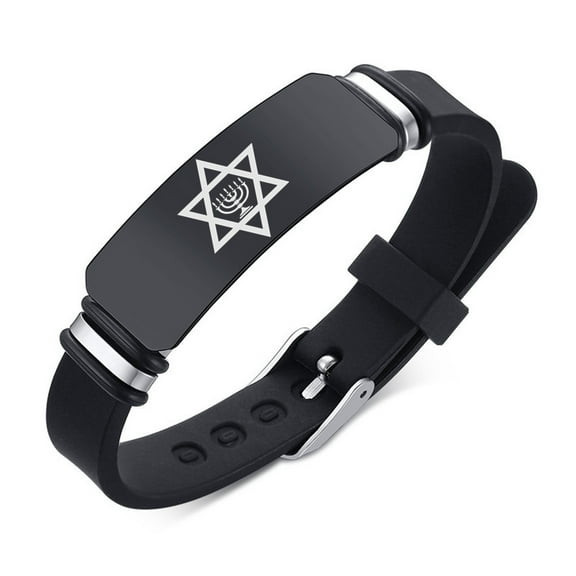 Religious Magen Star Symbol Bracelet, Judaica Jewish Hanukkah Menorah Star of David Silicone Bangle for Women Men Teens Judaism Israel Jewelry