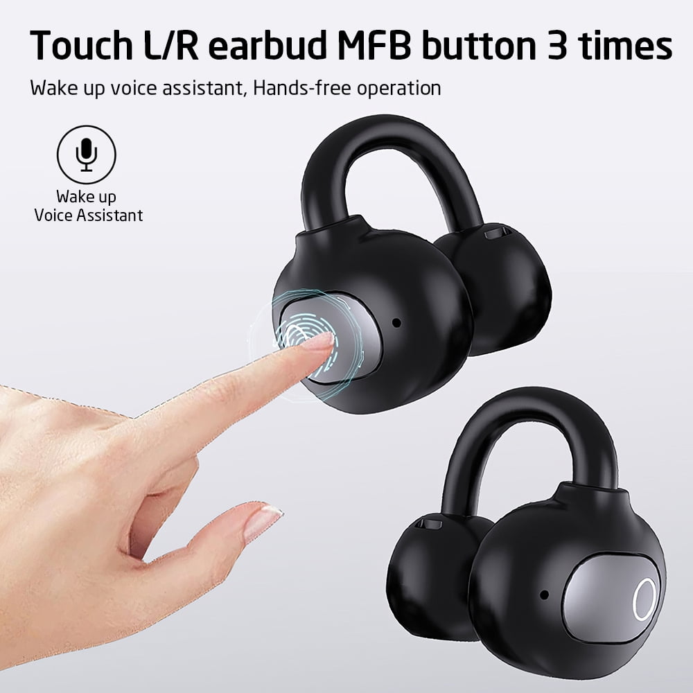 VTIN S75 Bluetooth 5.4 Ear Clip Headphones - Black Digital Display, Touch-Free Control, 6H/24H Battery, Dual Master Earbuds Semi-In-Ear with Instant Pairing & Type-C Charging