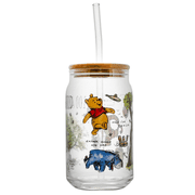 Winnie the Pooh Glass Tumbler with Bamboo Lid and Glass Straw, 16 fl oz