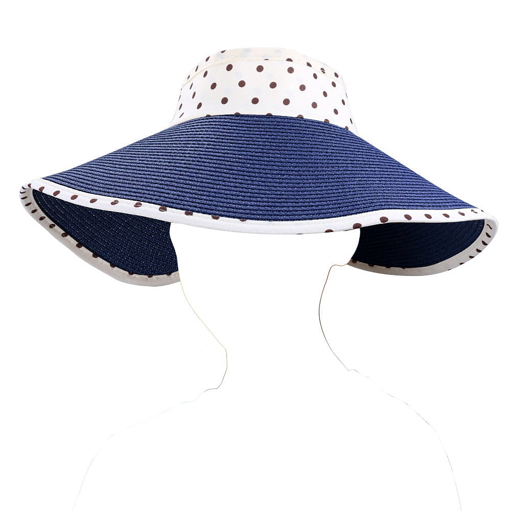 Women's and Girl's Polka Dot Straw Visor Sun Hat